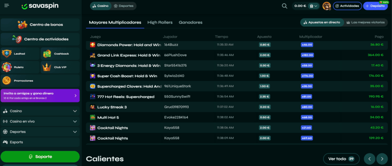 Grandes ganancias en el casino SavaSpin
